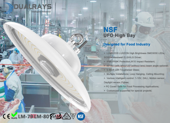 Свет залива UFO NSF IP69K IK10 Dualrays высокий для пищевой промышленности